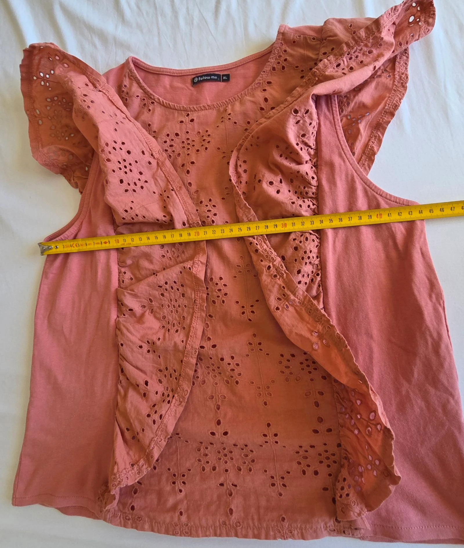 Top rosa terracota GG 42 44 Gémo blusa com babados bordado inglês – photo 9